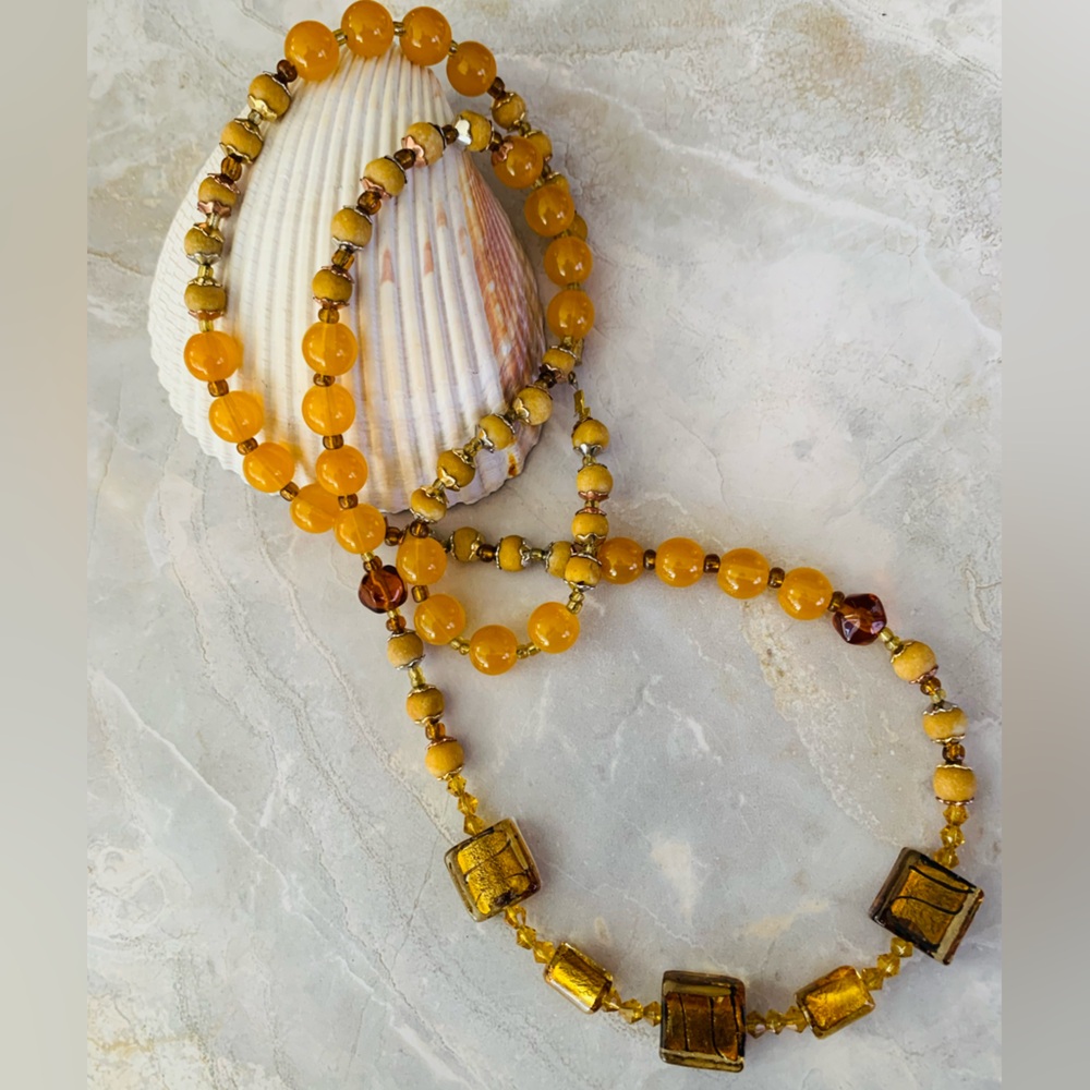 Amber Beaded Venetian Glass Necklace - Picture 4 of 4